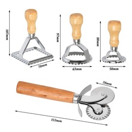 TIMESETL 4-Pack Ravioli Cutter Stamp with Pastry Wheel Set, Ravioli Stamps Made of Wooden Handle and Fluted Edge, Pasta Press Kitchen Attachment