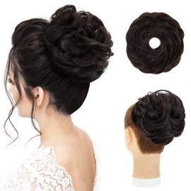 Rich Choices Messy Bun Hair Piece 1pc,Dark brown Messy Hair Bun Extension Synthetic Updo Curly Wavy, Hair Scrunchies For Women With Thinnnig Hair, Faux Hair Bun #4A