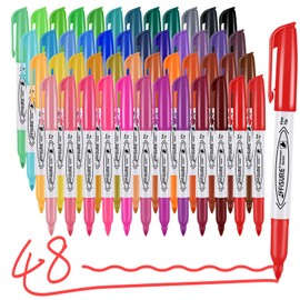 48 Colors Permanent Markers, Assorted Colors Vibrant Markers, Fine Point，Works on Wood, Plastic, Metal, and More, for Adults, Artist, Taecher, Kids, 48 Pack