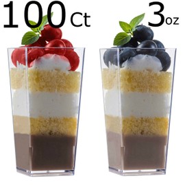 Zappy Tall Square Mini Dessert Cups - Plastic Tasting Shot Glasses, 3oz Each (100 Count)