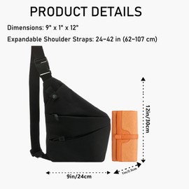 Bomvabe Crossbody Bag for Women Man, Lightweight Sling Bag for Travel Hiking Cycling, Black Crossbody Shoulder Bag Left