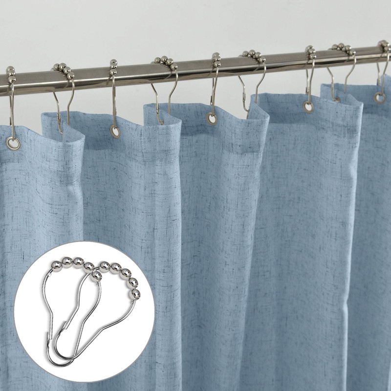 KOUFALL Stone Blue Waterproof Linen Fabric Shower Curtain for Bathroom