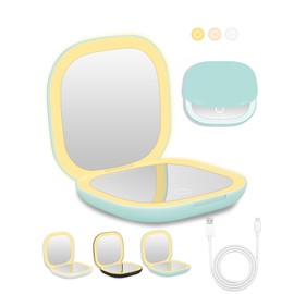 Dec.Metu Compact Mirror, 1X/5X Magnification Pocket Travel Makeup Mirror with Lights for Purse Rechargeable Small Handheld Mirror for Gift Green