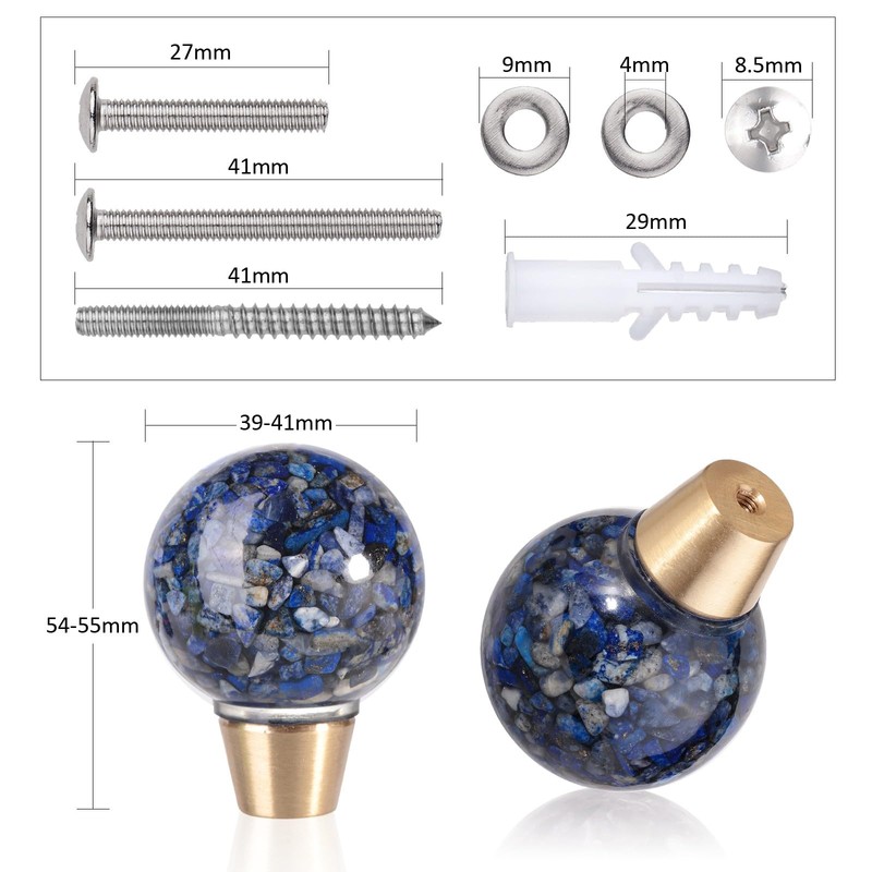 Rockcloud Pack of 2 Round Resin Lapis Lazuli Drawer Knobs