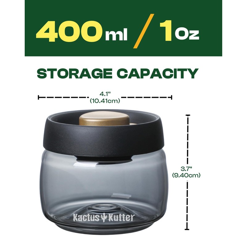 KACTUSKUTTER Airtight Jar, 400ml /1oz Vacuum Spice Containers With UV