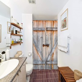 SDOTPMT 90 x 180 cm Vintage Barn Door Shower Curtain Retro Wooden Plank Bath Curtain Country Country Bath Curtain for Bathroom Polyester with Hooks