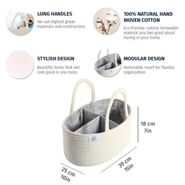 OrganiHaus Baby Organiser Basket - Storage Basket for Changing Table and Nursery - Gifts for Newborns & Baby, Storage Basket with Compartments & Handles - Off-White