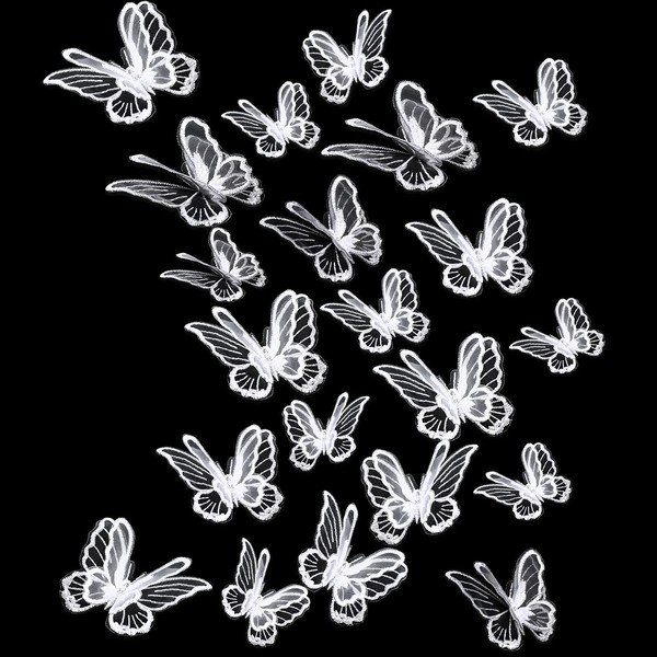20 Pieces 2 Size Butterfly Embroidery Iron Applique Organza Butterfly Patches Double Layer Butterfly Lace Applique for Wedding Dress Sewing DIY