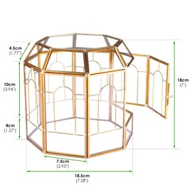 HighFree 7" Geometric Terrarium Planter, Birdcage-Shaped Black Handmade Glass Box, Vintage Tabletop Miniature Flower Pot for Succulent, Cacti, Air Plants (Gold)