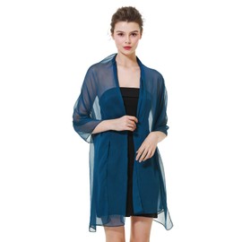 BEAUTELICATE Women's Stole Crepe Scarf for Evening Dress Sheer Lightweight Wrap Summer for Bride Festive Wedding, Teal-blue