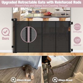 Reinforced 56" Wide Retractable Baby Gates for Doorways with Support Rods - Prevent Crawling Under Retractable Gate, Mesh Pet Gate for Stairs Retractable Dog Gates for The House Indoor/Outdoor, Black
