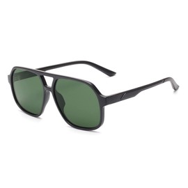 GLINDAR Polarized Aviator Sunglasses for Men Women, Retro Oversized Square Shades, Black/Green