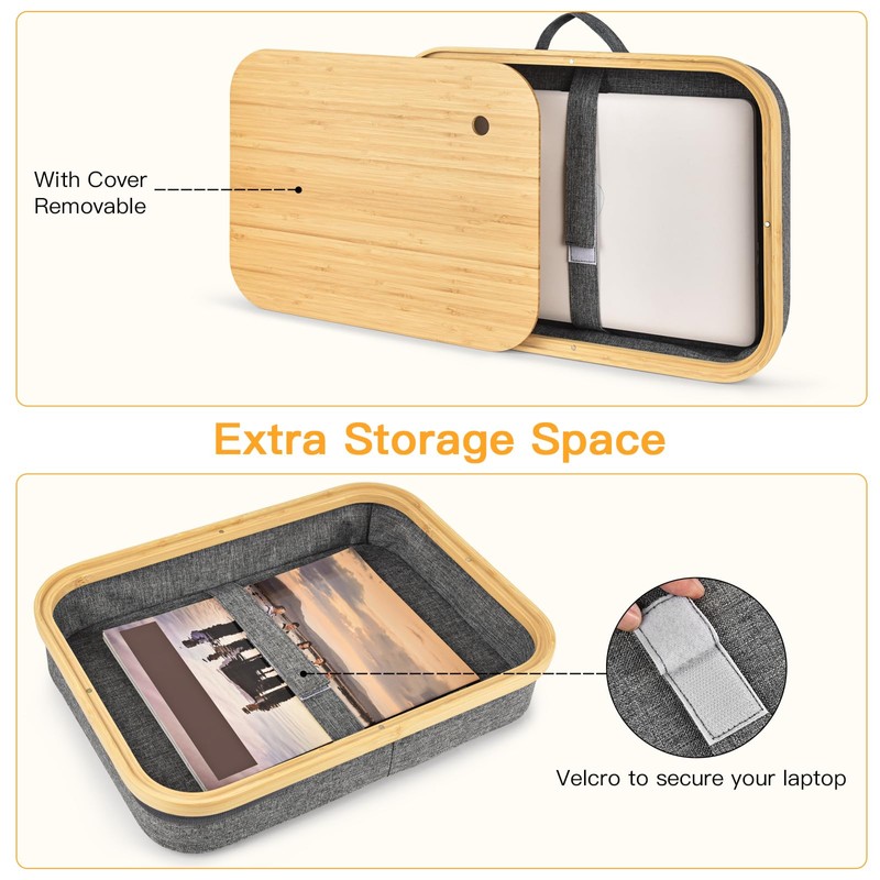 Mayjoy Bamboo Lap Desk with Storage, Cover Removable Lap Desk