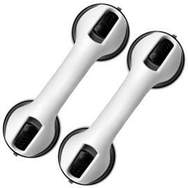 2 Pack Grab Bars 12 Inch for Bathtubs and Showers, Suction Cup Handle Support for Senior, Elderly Assist Strong Safety Armrest Grip Bar for Bathroom Chair Wall with Dual Locking, Anti-Slip Heavy Duty