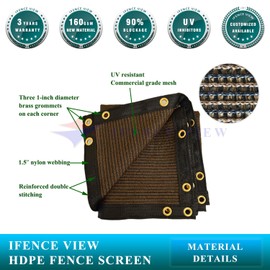Ifenceview 6'x1' to 6'x100' Brown Shade Cloth Panels Fence Privacy Screen Fabric Mesh Net for Construction Site Yard Driveway Garden Railing Pool Balcony Canopy Awning 160 GSM (6' x 97')