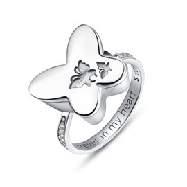 praymos Cremation Ring 925 Sterling Silver Forever In My Heart Butterfly Urn Ring Memorial Finger Jewellery Keepsake for Pet Human Ashes (Butterfly Urn Ring)