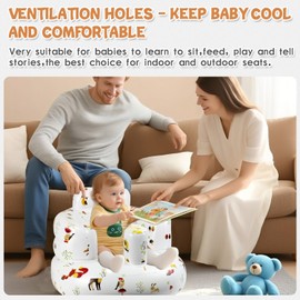 BOHEMIABY Inflatable Baby Seat for 3-36 Months, Portable Blow Up Baby Chair-Built-in Air Pump, Soft Back Support for Toddlers Learning to Sit & Feeding, Indoor & Outdoor Use (Animal)