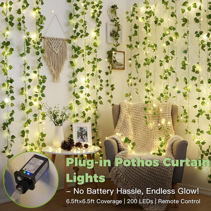 suddus 200 LED Vine with Light Plug in, 6.5ft x