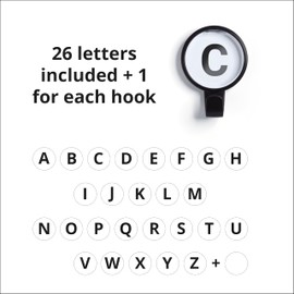 Ozio ABC - Wall-Mounted Clothes Hanger with Letter Hooks, Wall-Mounted Clothes Rack, Designer Clothes Hanger Hook, Colorful Clothes Hanger Hooks, Children's Clothes Hanger - Black - Combo Pack of 3