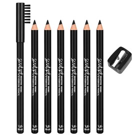 FangTangDI Eyebrow Pencils for Women, 6Pcs Precise Fine Tip Eye Brow Eye Liner Sticks for Eye Makeup,Dual-Sided Brow Brush with Sharpener, Shapes, Defines, Fills Brows (6 Pcs-Blackest Black-06)