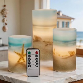 Beach Flameless LED Candles with Remote - Set of 3