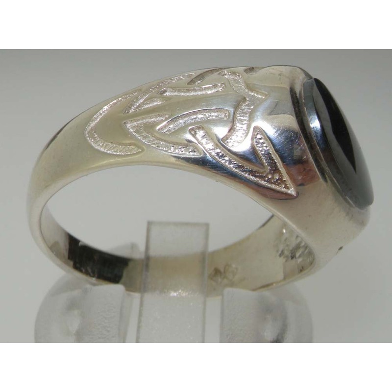 Solid 925 Sterling Silver Natural Hematite Mens Signet Ring -