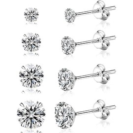 4 Pairs fKiZanthene Stainless Steel Earrings for Women,Stud Earrings for Women,5A+ Cubic Zirconia Size: 3/4/5/6mm, Hypoallergenic Earrings Sets for Multiple Piercing