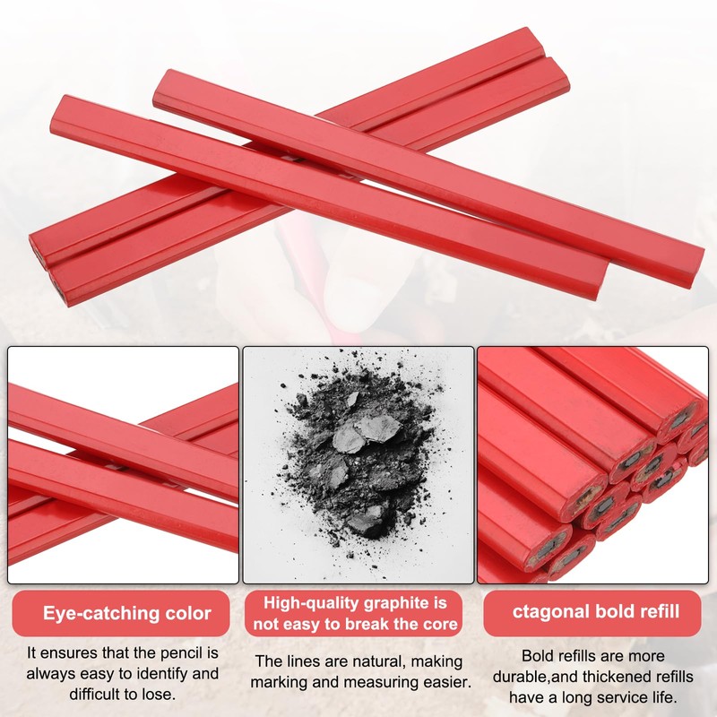 QUARKZMAN Pack of 12 Carpenter's Pencils, Construction Site Craftsman Pencil,