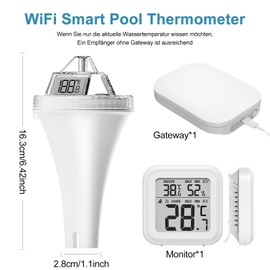 WiFi Pool Thermometer Floating App Pool Thermometer Wireless Digital Water Thermometer with Outdoor Sensor for Pond Indoor and Outdoor Swimming Pool