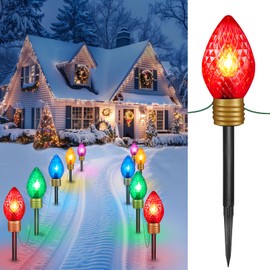 4 Pack Jumbo Lights C9 Christmas Pathway Lights Outdoor - 10.5 Feet 5 Lights Strawberry C9 Walkway Lights, C7 Lights Covered Jumbo Multicolor Light Bulb Outdoor Decorations for Lawn Garden Outside