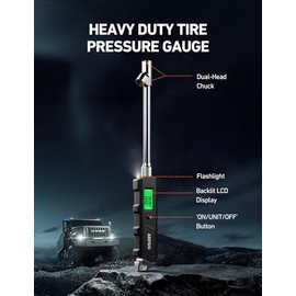 AstroAI Medidor de Presión para Llantas Camiones, Caravanas SUV, Furgonetas, Manómetro Digital de Presión Aire con Doble Rosca, Luz, 230PSI