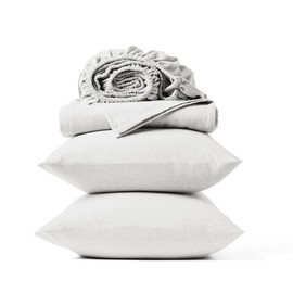 Coyuchi Organic Crinkled Percale Sheet Set, 100% Organic Cotton, Alpine White (Queen)