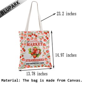 BLUPARK Strawberries Tote Bag Farmer Market Strawberry Shoulder Bag Gifts for Farmer, Strawberries