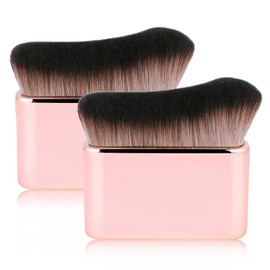2 Pack Brocha profesional de maquillaje corporal para mezclar base líquida Kabuki facial alta densidad iluminador bronceador brillo correctores crema polvo
