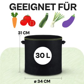 Plant Bag, 5 x 30 Litres, Non-Woven Fabric with Plant Labels for Labelling, with Handle, for Vegetables and Plants