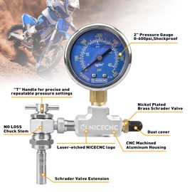 NICECNC Motorcycle 600 PSI High Accuracy Nitrogen Filling Tool with Extension Special for All Shocks with Schrader Filling Valve