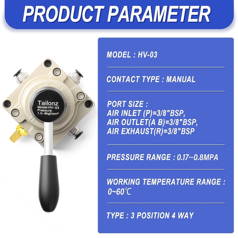 TAILONZ PNEUMATIC Rotary Lever Hand Valve HV-03 3/8”BSP Air Flow