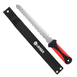 HALNKSZDDD Stainless Steel Garden Insulation Knife with Red Handle, 11" Double Side Utility Sod Cutter Lawn Repair Garden Knife with Nylon Sheath