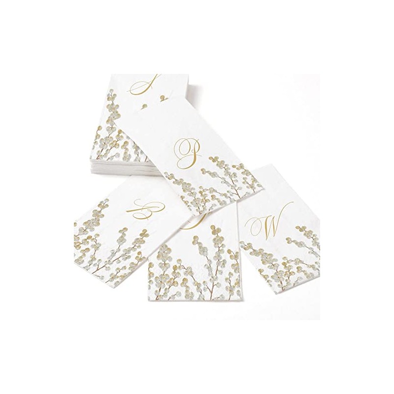 Caspari Berry Branches Single Initial Paper Guest Towel Napkins Letter