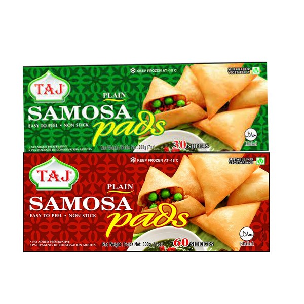 Taj Plain Samosa Pads Combo | 30 Sheets | 60Sheets | Ready to eat | Ready to Cook | No Artificial Preservatives | All Natural | Easy to Peel | Vegan | Frozen Snacks | Indian Origin | 200G & 300G