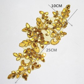 SUNMOVE Pair of Embroidery Sequin Lace Applique Sewing Flower Fabric Collar Patch Motif Wedding Gown Dress Bridal DIY Crafts （Gold）