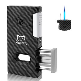 BestCatgift Carbon Fibre Texture Windproof Jet Flame Torch Lighter Cutter | Punch | Cooling Holes | Gas Window | Refillable Butane Lighter with Gift Box