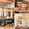 Black 4-Light Kitchen Island Lighting, Boho Rattan Dining Room Light