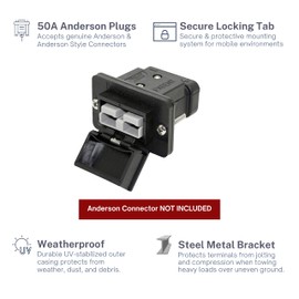 Trailer Vision 50 Amp Anderson Connector Flush Mount - SB50 Protective Case Fits 6-12 AWG Battery Plug Cover for Towbar Trucks Golf Cart Cables 4WD Industrial Marine Trailers - 50A with Metal Bracket