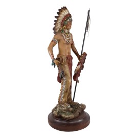 Native American Indian Warrior Chief With Eagle Roach Spear And Axe Figurine