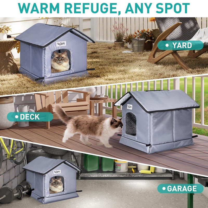 Tailtastic Weatherproof & Insulated Outdoor Cat House -Easy Assembly, Raised