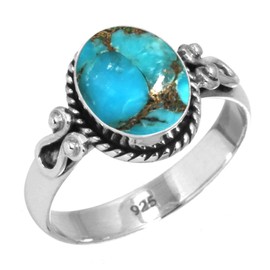Jeweloporium Copper Blue Turquoise 925 Silver Ring for Women Gemstone Cocktail Silver Ring Size N Engagement Gift Victorian Jewelry