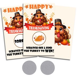 Cudwid 40 Pcs Happy Thanksgiving Game Cards, Turkey Scratch Card Game Kit - Thanksgiving Game for Family Friends Neighbor, Family Dinner Party Supplies and Decorations-A04