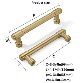 khtumeware 2 Pack 3-3/4 Inch(96mm) Champagne Bronze Cabinet Pulls Satin Brass Cabinet Handles Gold Kitchen Cabinet Hardware for Cupboard Drawer Pulls Dresser Handle