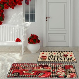 Drydiet 3 Pcs Valentine‘s Day Heart Kitchen Mat and Rug Non Slip Doormat Washable Waterproof Floor Mats Farmhouse Holiday Kitchen Decor for Home Floor Office Bathroom Party Rustic Decor